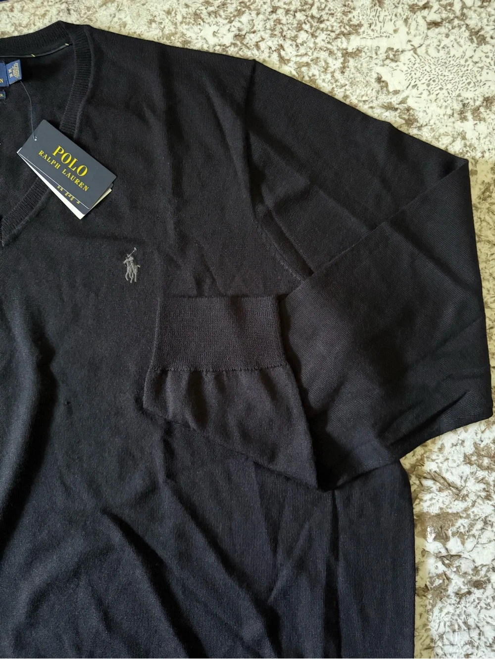 Men’s Polo Ralph Lauren 3XLT Black Merino Wool V Neck Sweater NWT